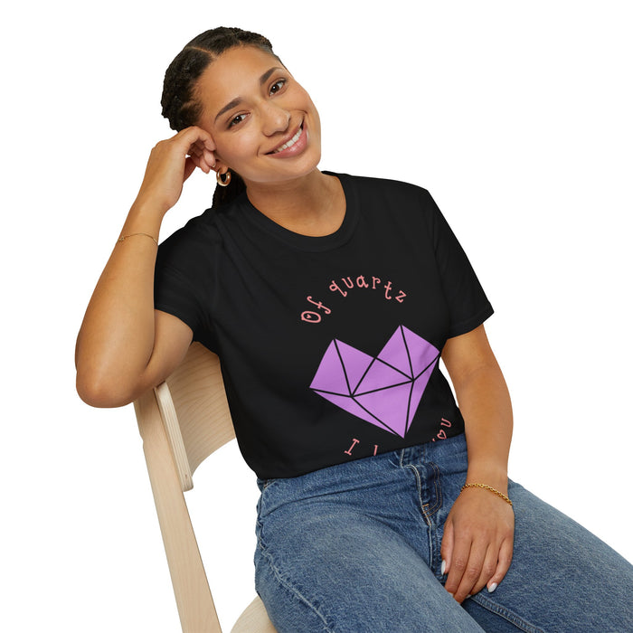 Crystal Heart T‑Shirt — "Of Quartz I Love You" Cute Purple Gem Tee