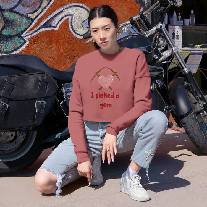 Cropped Sweatshirt — "I Picked a Gem" Heart & Pickaxes Valentine's Crop Top