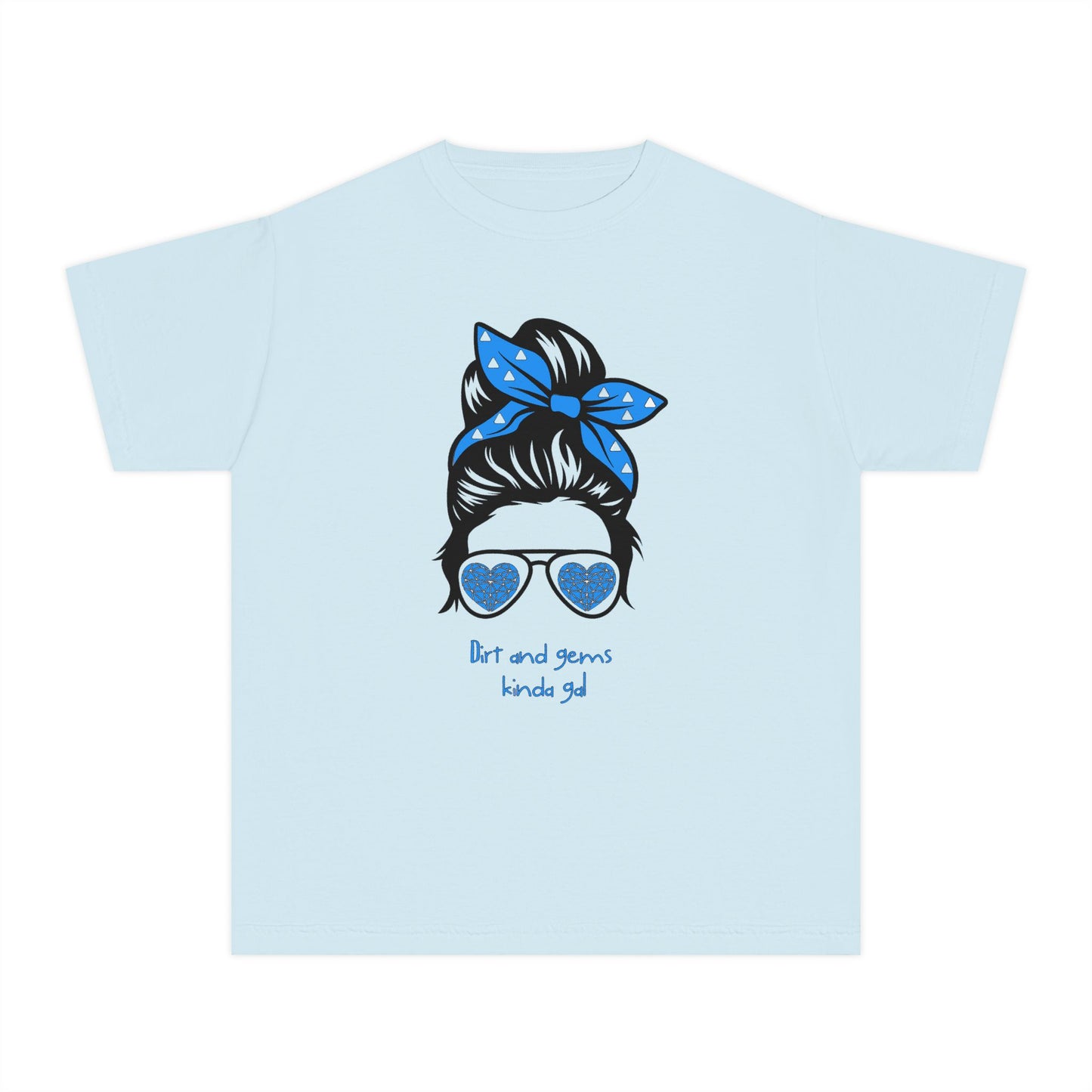 Youth Tee — "Art and Gems Kinda Girl" Messy Bun Sunglasses Graphic