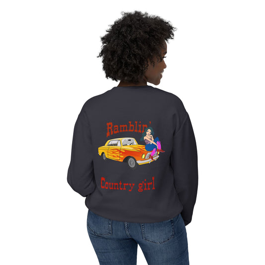 Ramblin' Country Girl Crewneck Sweatshirt – Retro Pinup Car Graphic