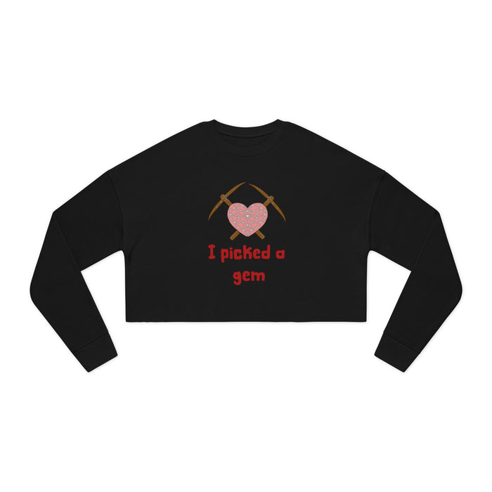 Cropped Sweatshirt — "I Picked a Gem" Heart & Pickaxes Valentine's Crop Top
