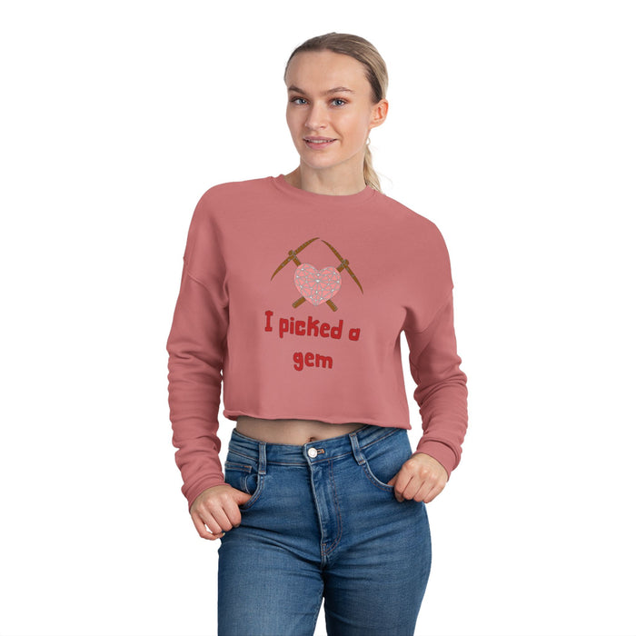 Cropped Sweatshirt — "I Picked a Gem" Heart & Pickaxes Valentine's Crop Top