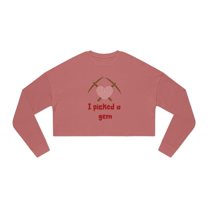 Cropped Sweatshirt — "I Picked a Gem" Heart & Pickaxes Valentine's Crop Top