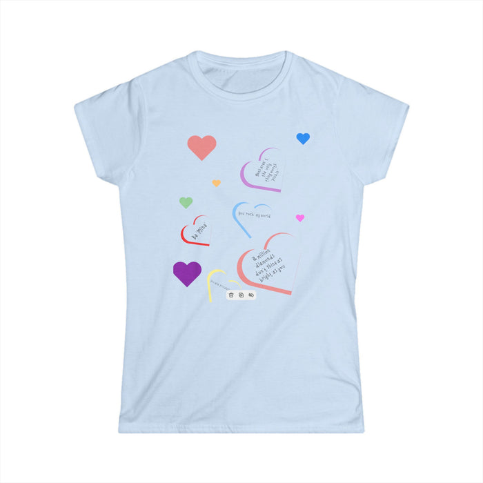 Women's Heart Doodles Tee — Colorful Hearts & Love Script Graphic Shirt