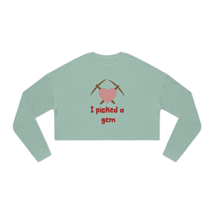 Cropped Sweatshirt — "I Picked a Gem" Heart & Pickaxes Valentine's Crop Top