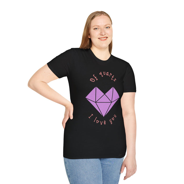 Crystal Heart T‑Shirt — "Of Quartz I Love You" Cute Purple Gem Tee