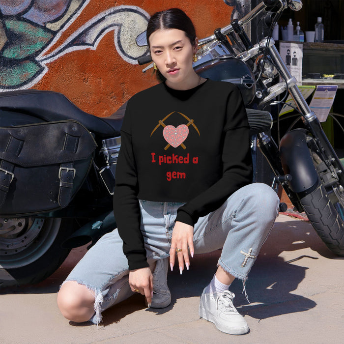 Cropped Sweatshirt — "I Picked a Gem" Heart & Pickaxes Valentine's Crop Top