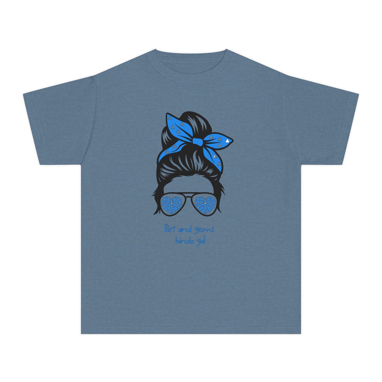 Youth Tee — "Art and Gems Kinda Girl" Messy Bun Sunglasses Graphic
